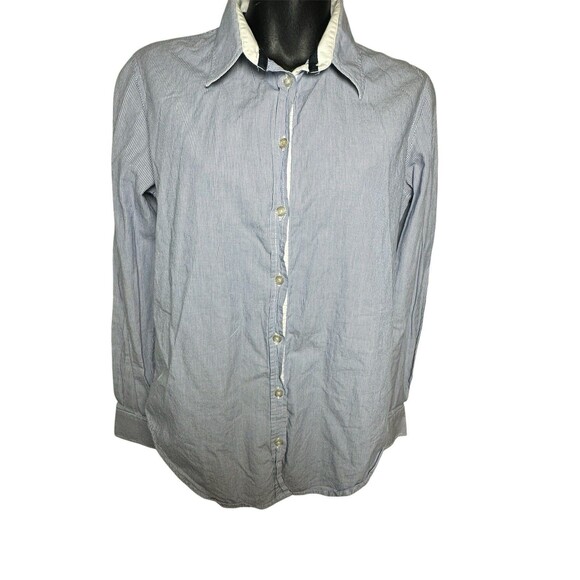 Saint James Depuis Women’s Button Down Pinstripe Shirt W/ Suede Elbow Patches XS - Picture 1 of 13